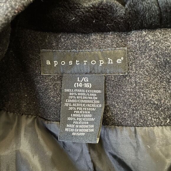 Apostrophe Wool Blend Coat Womens L Black fur Trim‎ Lined Hooded Zip penny lane - Picture 9 of 9